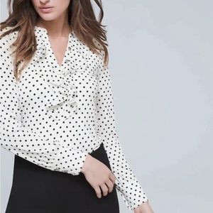 GUC WHBM White House Black Market Polka Dot Ruffle Top- Size Small